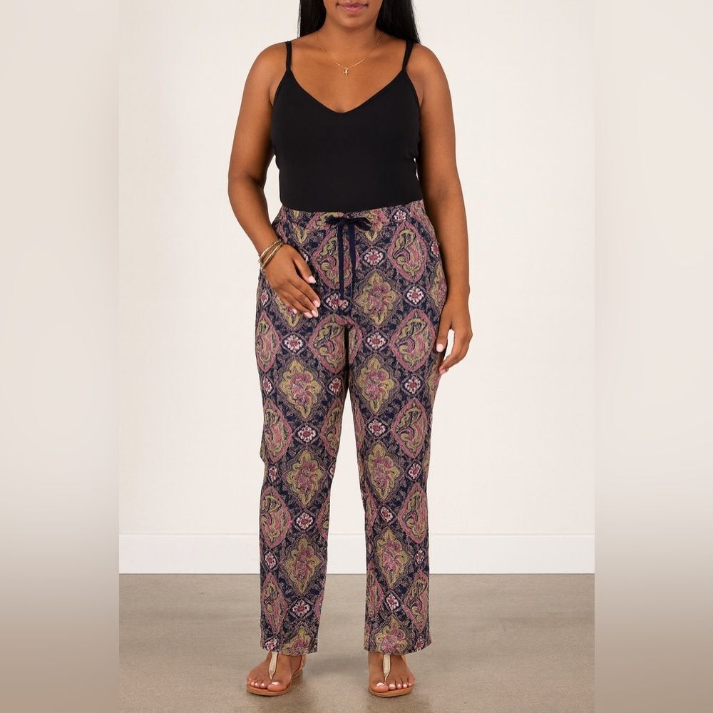 Sundance Madora Paisley Pull On Pants Blue Pink Size Medium
